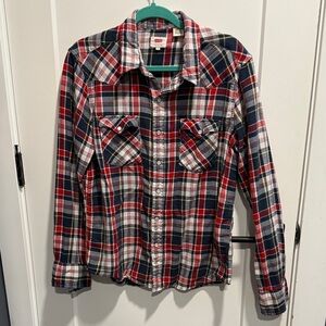 Levi's Western Style 100% Cotton Multicolor Plaid Shirt EUC